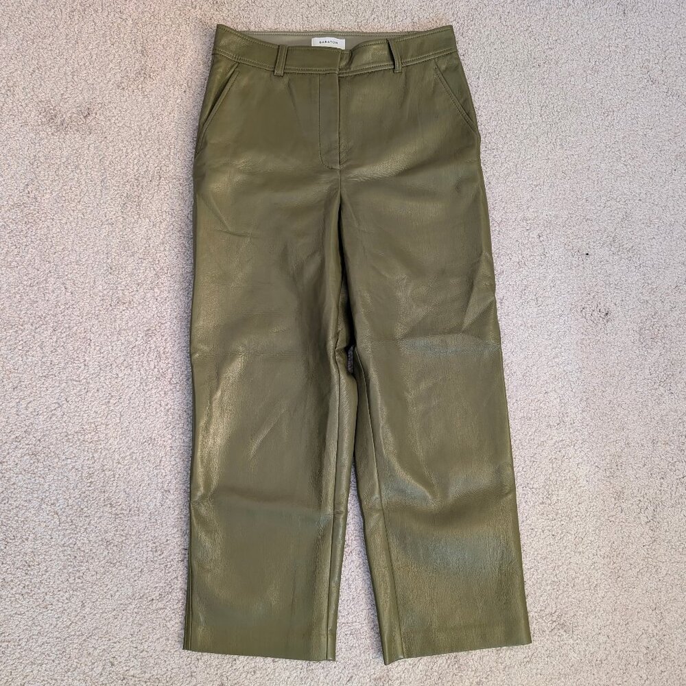 Aritzia Babaton Command Faux Leather Olive Green Trouser Pant